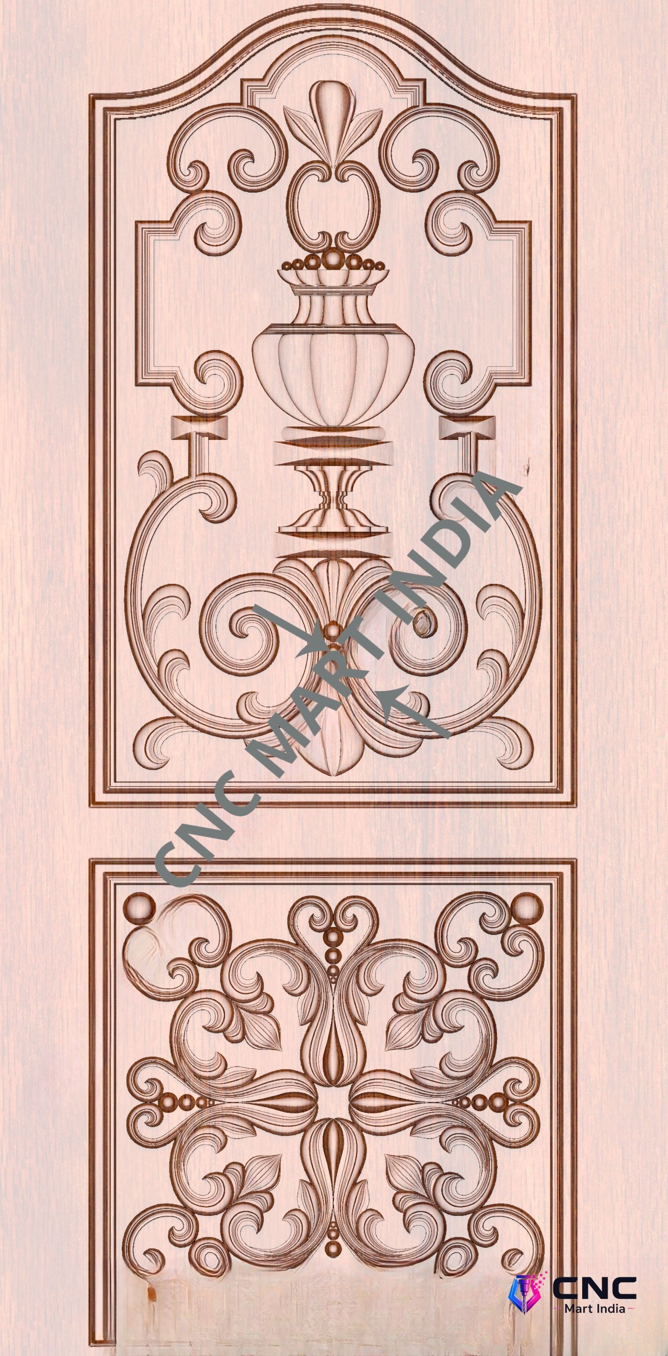 Arch - ARCH-22 Classic Ornamental Urn and Floral Scrollwork Door 3D Relief Model